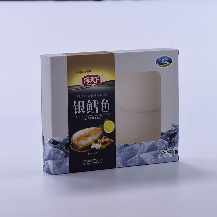 Custom Design White Paperboard Matte Lamination Seafood Box With Window
